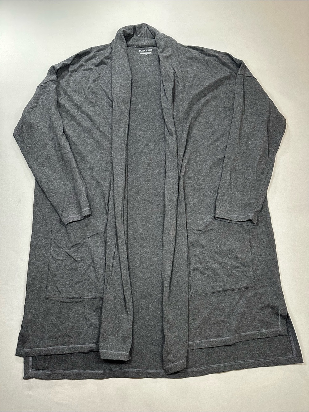Eileen Fisher Wrap Sweater, Open Front Draped Collar, Long - Womens Large